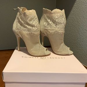 Nude Lace Bootie Pump